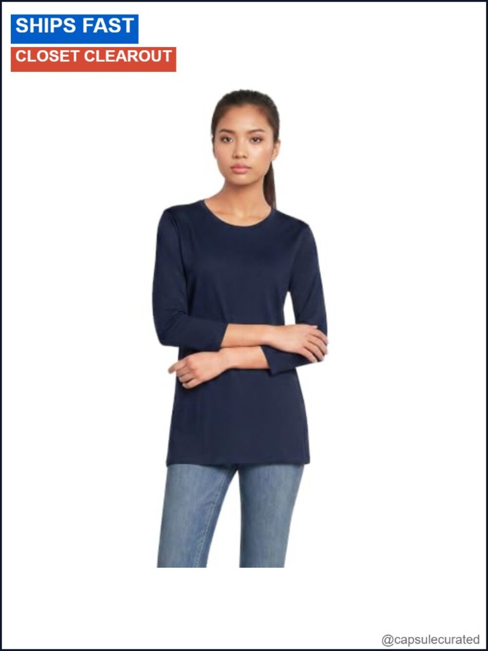 Women's Supima Cotton 3/4 Sleeve Crewneck Tunic Relaxed Fit